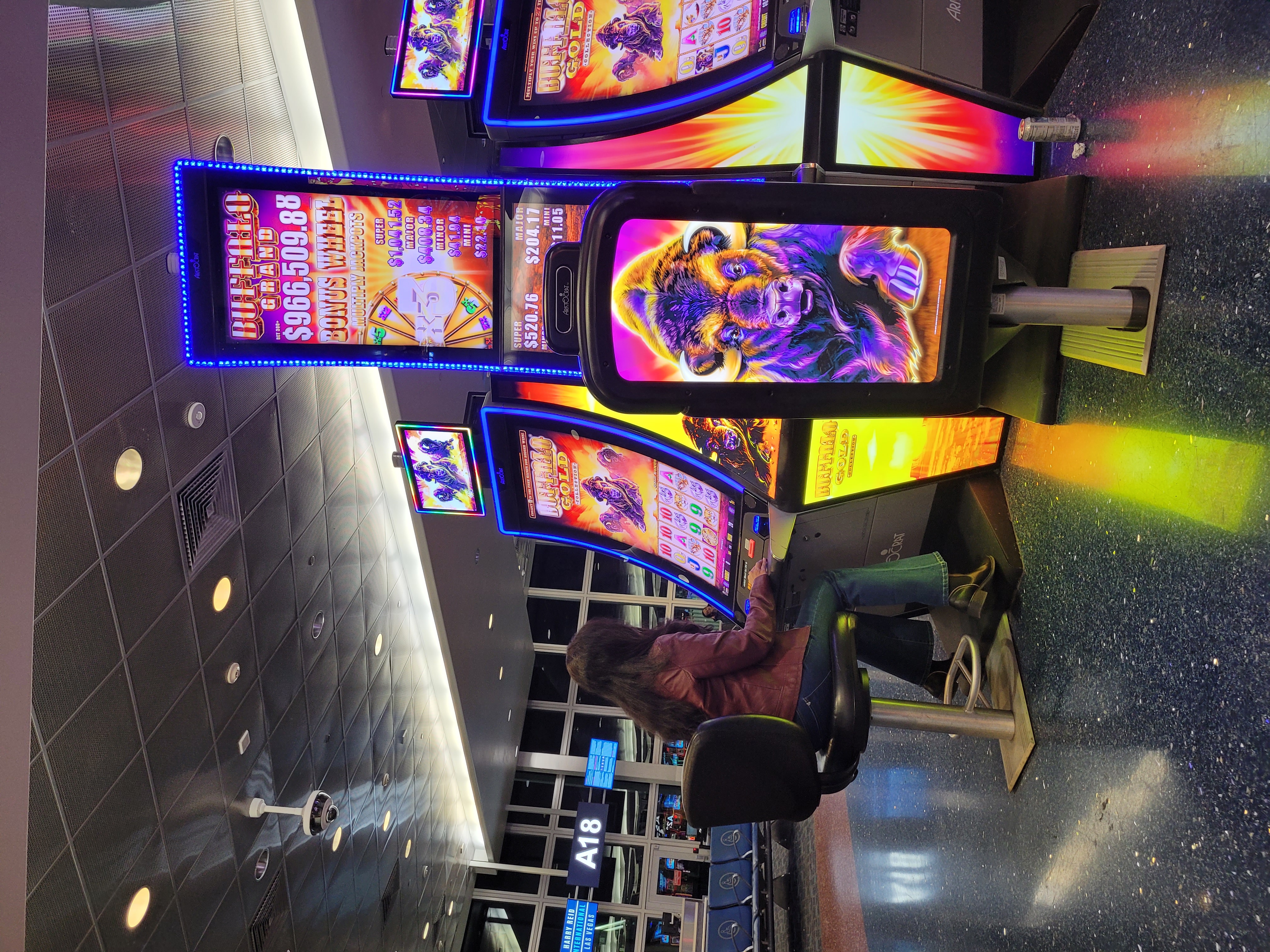 Trying luck to win jackpot at the Vegas Airport